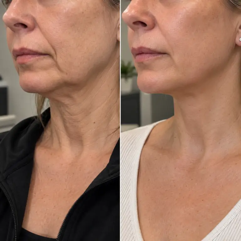 Nefertiti Lift Grapevine TX results showing smoother neck bands and improved lower-face contour
