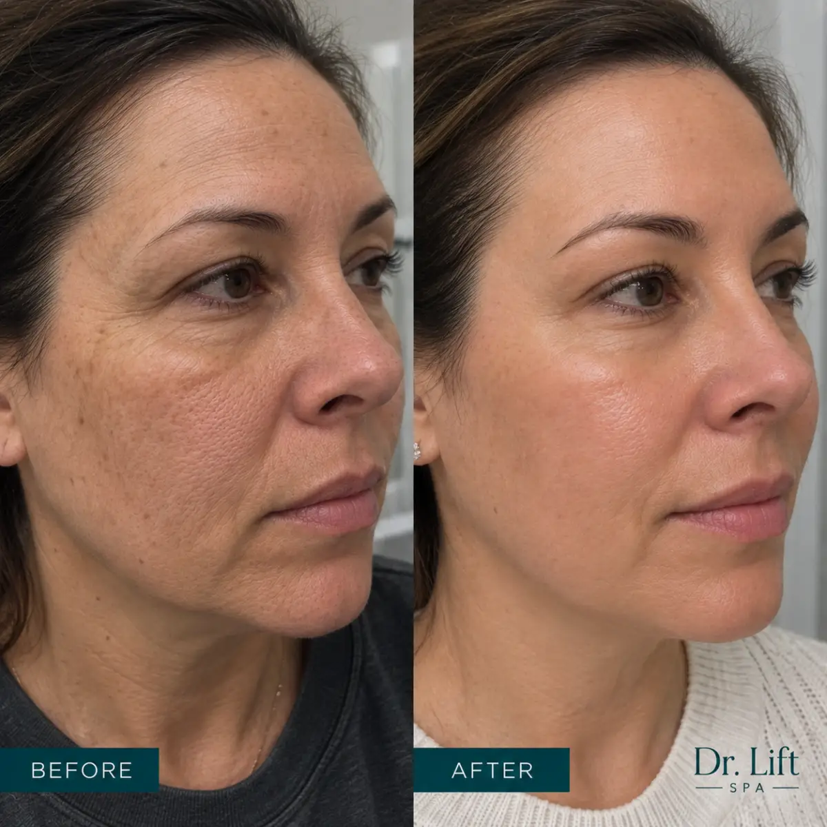 PRP Vampire Facial before and after in Grapevine TX improving enlarged pores, fine lines, and skin tone after 4 months